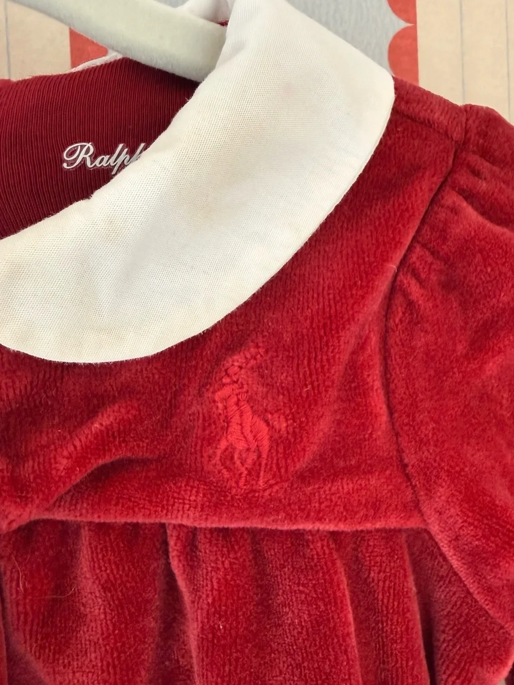 Ralph Lauren Red Velvet dress with White Peter Pan Collar + diaper cover
